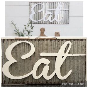 New! Rustic Corrugated Metal “Eat” Sign Wall Hanging Decor